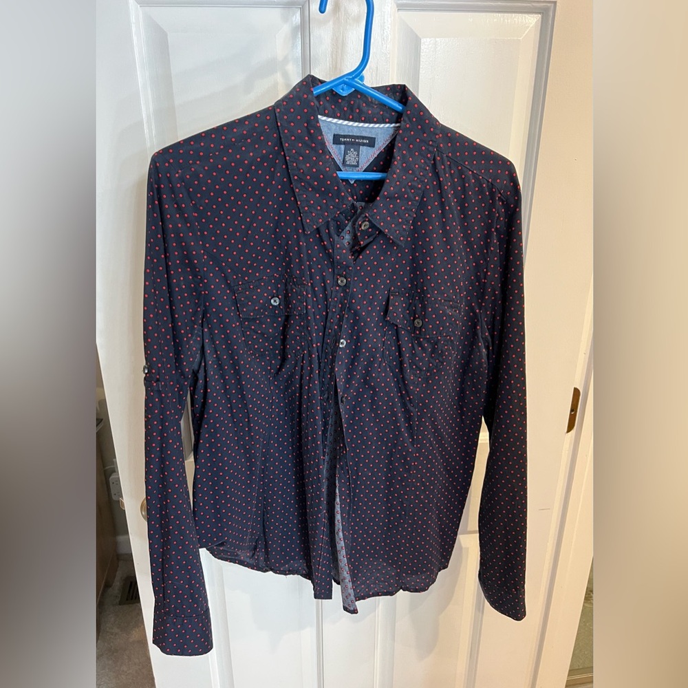 Tommy Hilfiger Navy Blue Blouse with Red Dots